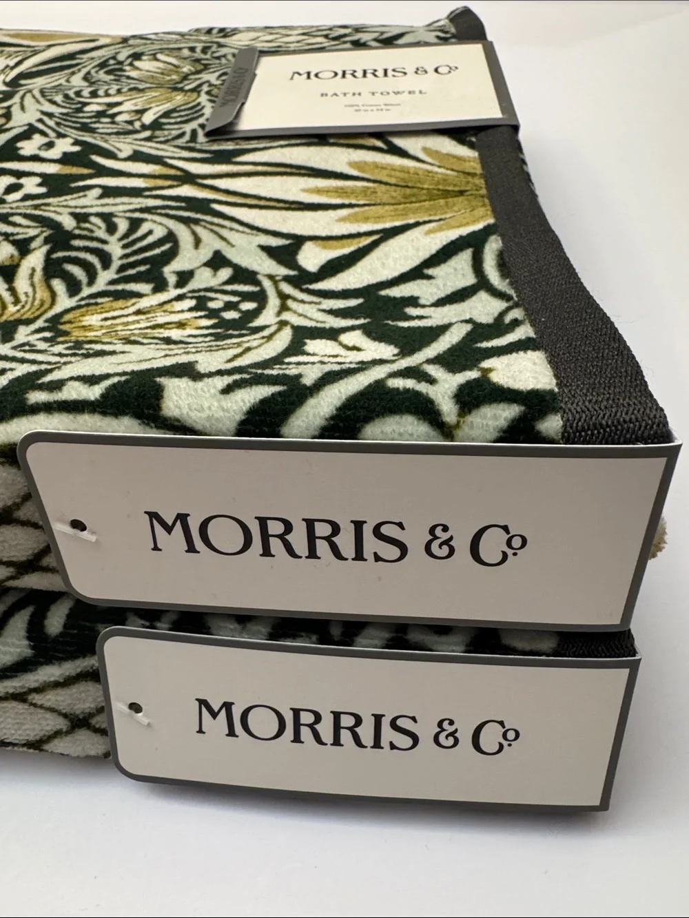 2pc MORRIS & CO 100% Cotton Velour Bath Towel Set - Green/Tan -30